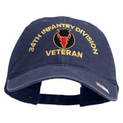U.S. Army 34th Infantry Division Embroidered Washed Solid Pigment Dyed Cotton Twill Brass Buckle Cap - Navy OSFM