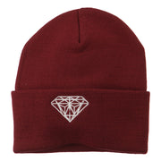 White Diamond Embroidered Long Cuff Beanie