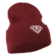 White Diamond Embroidered Long Cuff Beanie