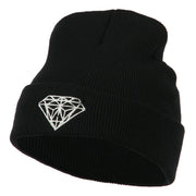 White Diamond Embroidered Long Cuff Beanie