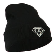 White Diamond Embroidered Long Cuff Beanie