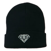 White Diamond Embroidered Long Cuff Beanie