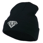 White Diamond Embroidered Long Cuff Beanie