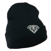 White Diamond Embroidered Long Cuff Beanie