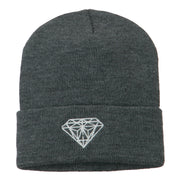 White Diamond Embroidered Long Cuff Beanie