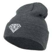 White Diamond Embroidered Long Cuff Beanie