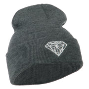 White Diamond Embroidered Long Cuff Beanie