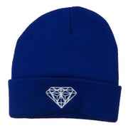 White Diamond Embroidered Long Cuff Beanie