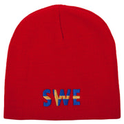 Sweden Country Three-Letter SWE Flag Embroidered 8 Inch Knitted Short Beanie