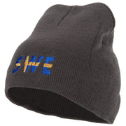 Sweden Country Three-Letter SWE Flag Embroidered 8 Inch Knitted Short Beanie