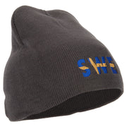 Sweden Country Three-Letter SWE Flag Embroidered 8 Inch Knitted Short Beanie