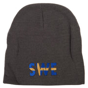 Sweden Country Three-Letter SWE Flag Embroidered 8 Inch Knitted Short Beanie