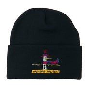 Snowman Welcome Winter Embroidered Beanie