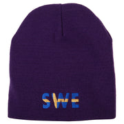 Sweden Country Three-Letter SWE Flag Embroidered 8 Inch Knitted Short Beanie