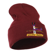 Snowman Welcome Winter Embroidered Beanie