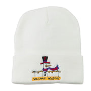 Snowman Welcome Winter Embroidered Beanie