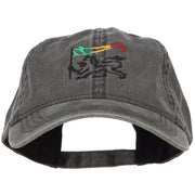 Rasta Lion with Flag Embroidered Washed Cap