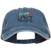 Rasta Lion with Flag Embroidered Washed Cap