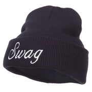 White SWAG Embroidered Long Beanie