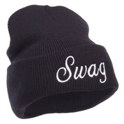 White SWAG Embroidered Long Beanie