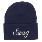 White SWAG Embroidered Long Beanie