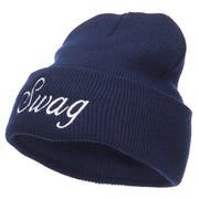 White SWAG Embroidered Long Beanie