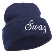 White SWAG Embroidered Long Beanie