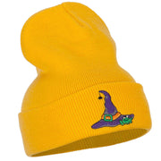 Witch Hat and Frog Embroidered Long Beanie