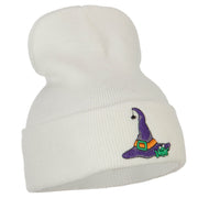 Witch Hat and Frog Embroidered Long Beanie