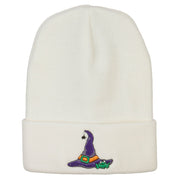 Witch Hat and Frog Embroidered Long Beanie