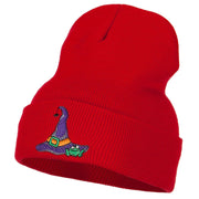 Witch Hat and Frog Embroidered Long Beanie