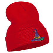 Witch Hat and Frog Embroidered Long Beanie