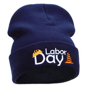 Labor Day Workers Embroidered 12 Inch Long Knitted Beanie