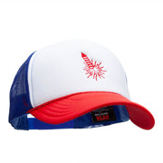 Red Firework Embroidered Foam Panel Mesh Snapback