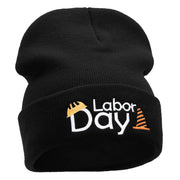 Labor Day Workers Embroidered 12 Inch Long Knitted Beanie