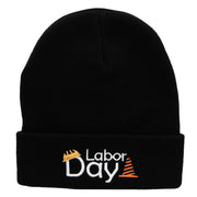 Labor Day Workers Embroidered 12 Inch Long Knitted Beanie