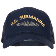 US Submarine Logo Embroidered Solid Cotton Mesh Pro Cap