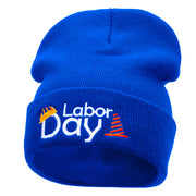 Labor Day Workers Embroidered 12 Inch Long Knitted Beanie