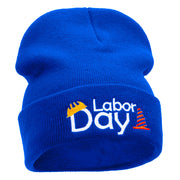 Labor Day Workers Embroidered 12 Inch Long Knitted Beanie