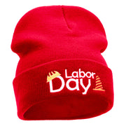 Labor Day Workers Embroidered 12 Inch Long Knitted Beanie