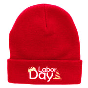 Labor Day Workers Embroidered 12 Inch Long Knitted Beanie