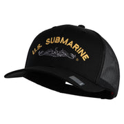US Submarine Logo Embroidered Solid Cotton Twill Mesh Prostyle Cap - Black OSFM