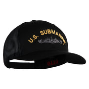 US Submarine Logo Embroidered Solid Cotton Twill Mesh Prostyle Cap - Black OSFM