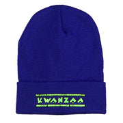 Neon Green Kwanzaa Throwback Embroidered Knitted Long Beanie