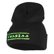 Neon Green Kwanzaa Throwback Embroidered Knitted Long Beanie