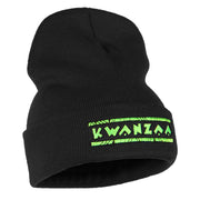 Neon Green Kwanzaa Throwback Embroidered Knitted Long Beanie