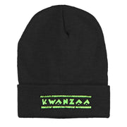 Neon Green Kwanzaa Throwback Embroidered Knitted Long Beanie