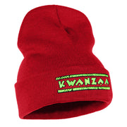 Neon Green Kwanzaa Throwback Embroidered Knitted Long Beanie