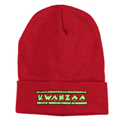 Neon Green Kwanzaa Throwback Embroidered Knitted Long Beanie