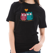 Owl Love Couple Cotton Short Sleeve Graphic Shirt